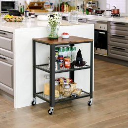 Półka kuchenna mobilna rustykalny LOFTWykonany z metalu i solidnej płyty MDF, praktyczny i wytrzymały wózek kuchenny na kółkach 