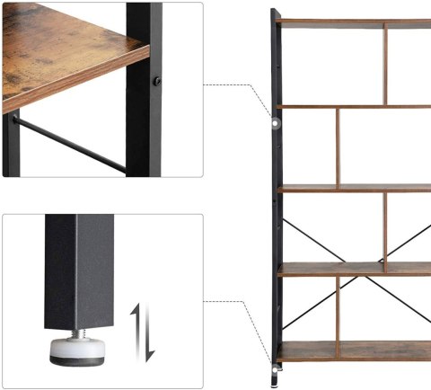 Regał na książki biurowy 4 poziomy LOFT Wykonany z metalu i solidnej płyty MDF, praktyczny i wytrzymały regał w stylu rustykalny