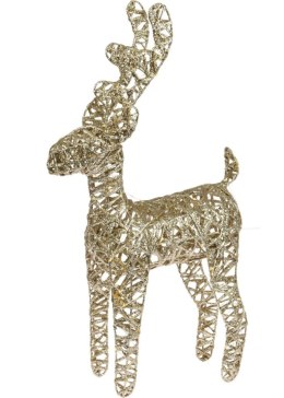 Renifer świąteczny złoty Led 45 cm Dekoracja wewnętrzna w postaci renifera, ozdoba w kolorze złotym ozdobiona brokatem, posiada 