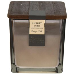 Świeca zapachowa Drewno Bursztynowe Elegancka świeca zapachowa w szkle z pokrywą, idealna dekoracja na jesienne i zimowe wieczor