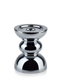 Świecznik Rita srebrny 15 cm Wykonany ze szkła, połyskująca powierzchnia, na świecę stołową oraz walec lub kulę