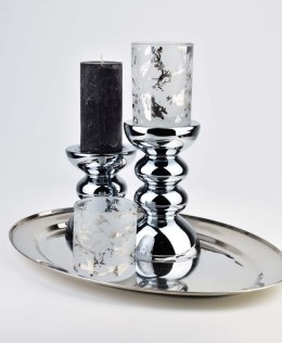 Świecznik Rita srebrny 15 cm Wykonany ze szkła, połyskująca powierzchnia, na świecę stołową oraz walec lub kulę