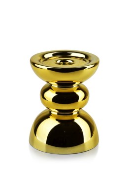 Świecznik Rita złoty 15 cm Wykonany ze szkła, połyskująca powierzchnia, na świecę stołową oraz walec lub kulę