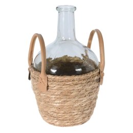 Wazon szklany w plecionej osłonie Boho Stylowy wazon umieszczony w koszyku z trawy morskiej, poręczne uchwyty wykonane z ekoskór