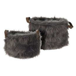 Zestaw koszy z futerka szare 2 szt Komplet koszyków, pojemników wykonanych ze sztucznego futerka w szarym kolorze do przechowywa