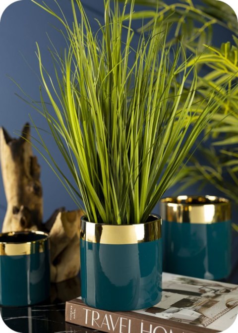 Doniczka Cindy Green Gold 11 cm zielona Zielono-złota osłonka na doniczkę, prosta, minimalistyczna, idealna do wnętrz klasycznyc