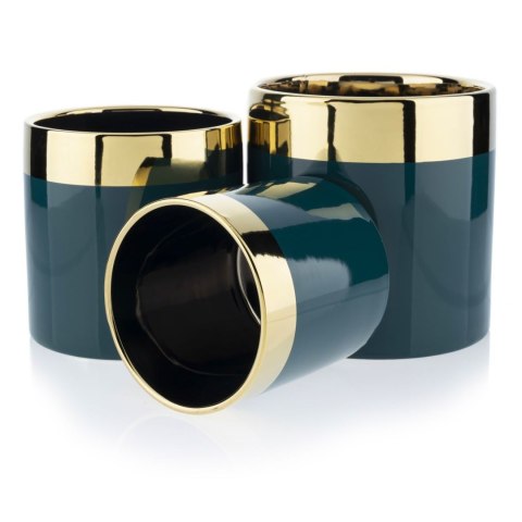 Doniczka Cindy Green Gold 11 cm zielona Zielono-złota osłonka na doniczkę, prosta, minimalistyczna, idealna do wnętrz klasycznyc