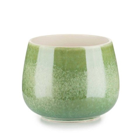 Doniczka ceramiczna zielona 9x11 cm Okrągła doniczka ozdobiona delikatnym wzorem, zielona donica wykonana z ceramiki, doskonały 