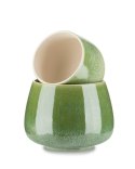 Doniczka ceramiczna zielona 9x11 cm Okrągła doniczka ozdobiona delikatnym wzorem, zielona donica wykonana z ceramiki, doskonały 