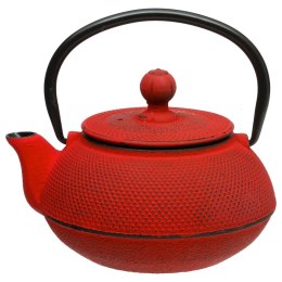 Dzbanek żeliwny z sitkiem Doty 600 mlŻeliwny dzbanek w kolorze czerwonym do parzenia ziół i herbaty, wyposażony w sitko oraz uch