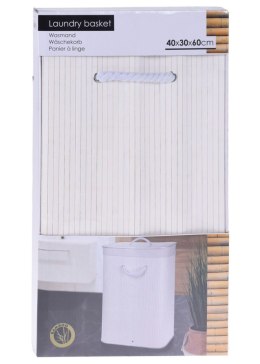 Kosz na pranie bambusowy biały Pojemnik łazienkowy z pokrywą i uchwytami, składany, wykonany z bambusa na bieliznę i ubrania, z 