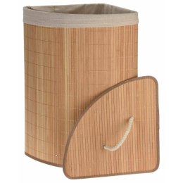 Kosz na pranie narożny bambusowy brąz Pojemnik łazienkowy z pokrywą i uchwytami, składany, narożny, wykonany z bambusa na bieliz