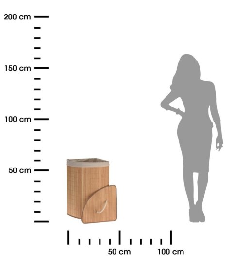 Kosz na pranie narożny bambusowy brąz Pojemnik łazienkowy z pokrywą i uchwytami, składany, narożny, wykonany z bambusa na bieliz