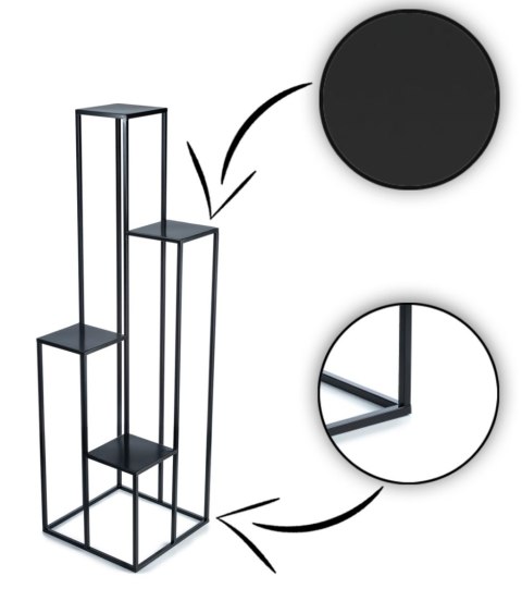 Kwietnik KASKADA stojak czarny 150 cm Wykonany z metalu, prosty i stylowy stojak czarny na kwiaty i rośliny w stylu industrialny