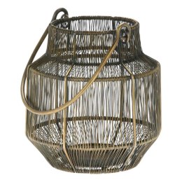 Lampion druciany złoty z rączką 18 cm Metalowa latarnia wyposażona w rączkę do przenoszenia lub zawieszenia, do wnętrz, na taras