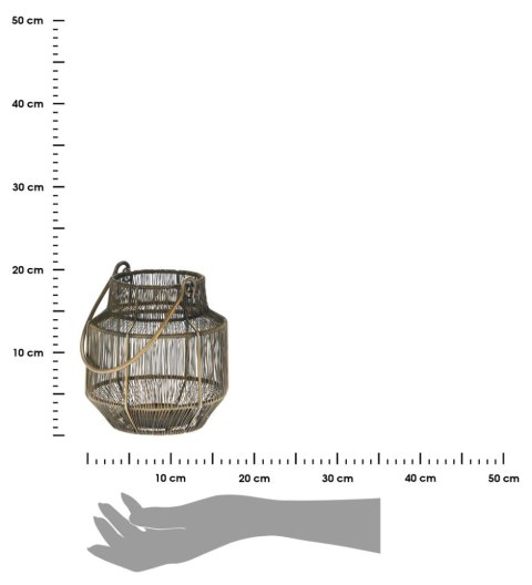 Lampion druciany złoty z rączką 18 cm Metalowa latarnia wyposażona w rączkę do przenoszenia lub zawieszenia, do wnętrz, na taras