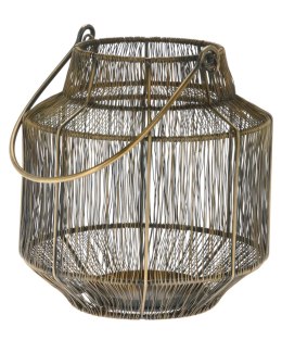 Lampion druciany złoty z rączką 23 cm Metalowa latarnia wyposażona w rączkę do przenoszenia lub zawieszenia, do wnętrz, na taras