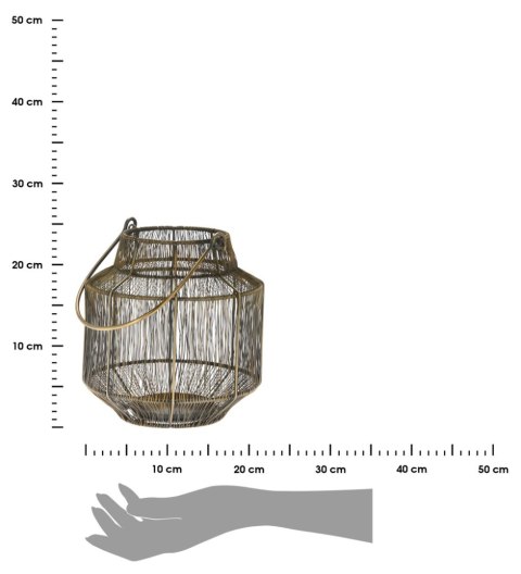 Lampion druciany złoty z rączką 23 cm Metalowa latarnia wyposażona w rączkę do przenoszenia lub zawieszenia, do wnętrz, na taras