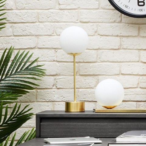 Lampka nocna Dris Gold szklany klosz Wykonana z metalu, okrągła podstawa, minimalistyczny i elegancki design