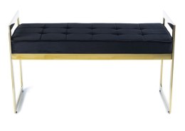 Ławka pikowana Cadro Gold Black Pufa w stylu glamour, rama wykonana ze stali w kolorze złotym, pikowane siedzisko w kolorze czar
