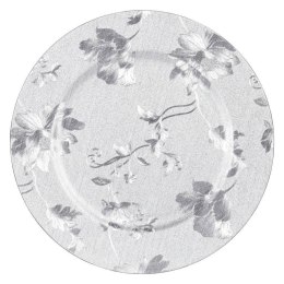 Podtalerz srebrny wzór kwiatowy 33 cm Wykonany z tworzywa sztucznego, w pięknym, kwiatowym wzorze do wykorzystania także jako pa