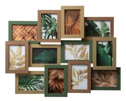 Ramka ścienna na 12 zdjęć JuliaWykonana z MDF-u w odcieniach zieleni, przyozdobiona dekoracyjnymi wkładkami, na fotografie w for