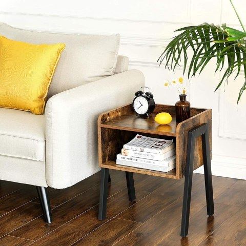 Szafka nocna z półką rustykalna 52 cm Wykonany z metalu oraz solidnej płyty MDF, praktyczna i wytrzymała szafka nocna do sypialn