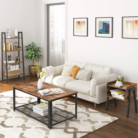 Szafka nocna z półką rustykalna 52 cm Wykonany z metalu oraz solidnej płyty MDF, praktyczna i wytrzymała szafka nocna do sypialn