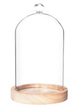 Szklana kopuła na drewnianej podstawie Dekoracyjna szklana kopuła na drewnianej podstawie o wymiarach 19x12cm