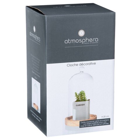 Szklana kopuła na drewnianej podstawieDekoracyjna szklana kopuła na drewnianej podstawie o wymiarach 19x12cm