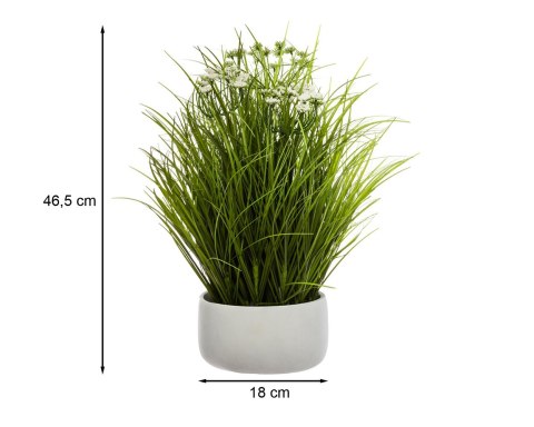 Sztuczna trawa kwitnąca w doniczce 46 cm Sztuczna trawa w białej, cementowej doniczce, prezentuje się bardzo naturalnie, zakończ