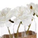 Sztuczne róże w butelce białe 3 sztuki Dekoracyjna kompozycja ze sztucznymi różami, ozdobne kwiaty umieszczone w butelkach, prze