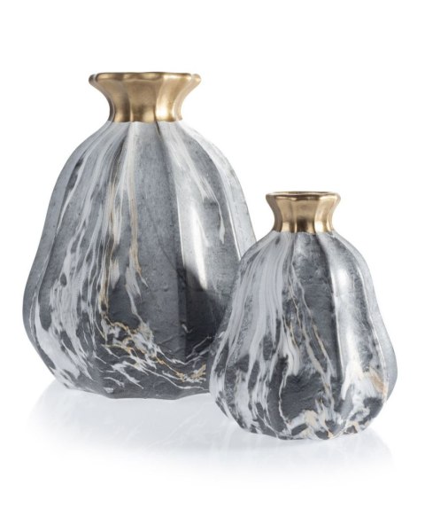 Wazon Liam Marbling Gold 21 cm Elegancki wazon w odcieniach szarości i bieli z dodatkiem złota, nietuzinkowa dekoracja do salonu