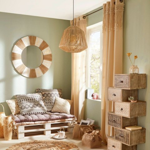 Zasłona na kółkach z makramą 140x260 cm Wykonana z bawełny stylowa zasłona z makramą, zawieszana na metalowych kółkach, odpowied