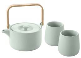 Zestaw do herbaty 2 kubki z dzbankiem Miętowy dzbanek w nowoczesnej formie wraz z 2 kubkami, wykonany z solidnej ceramiki, wypos
