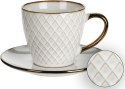 Filiżanka ceramiczna Queen 210 ml wzór 4 Elegancka filiżanka ze spodkiem wykonana z ceramiki z wytłaczanym wzorem i dekoracyjną 