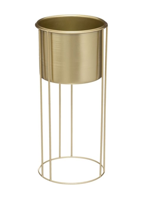 Komplet 2 kwietników z osłonką Max Gold Donice w kolorze złotym wykonane z metalu, umieszczone na solidnych stojakach, kwietniki