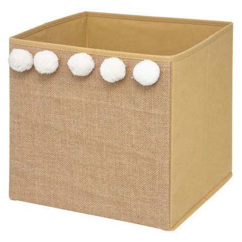 Kosz tekstylny na zabawki PomponsWzmocniony bok z juty ozdobiony pomponami, składany i wygodny w przechowywaniu, funkcjonalne uz