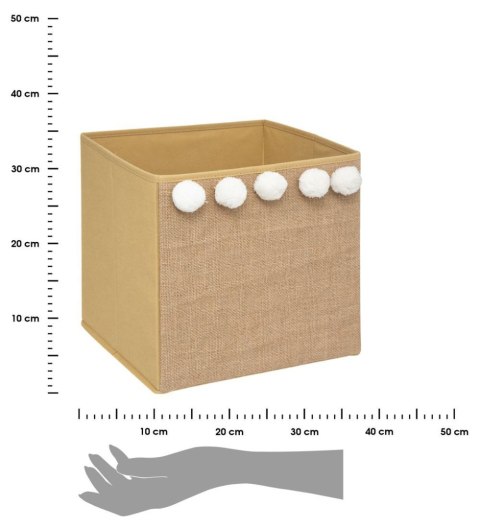 Kosz tekstylny na zabawki PomponsWzmocniony bok z juty ozdobiony pomponami, składany i wygodny w przechowywaniu, funkcjonalne uz