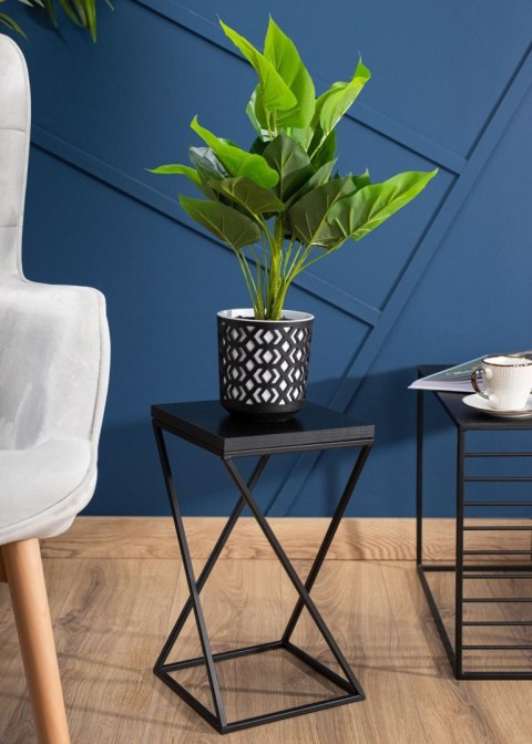 Kwietnik stojący 40 cm blat MDF czarny Wykonany z metalu oraz płyty MDF solidny i stylowy kwietnik w stylu industrialnym oraz LO
