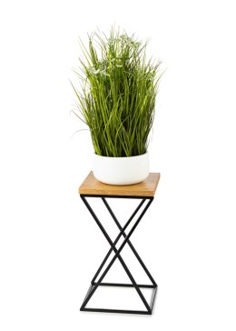 Kwietnik stojący 40 cm z blatem Dąb LOFT Wykonany z metalu oraz płyty MDF solidny w kolorze Dąb Lancelot i czarny stojak, stylow