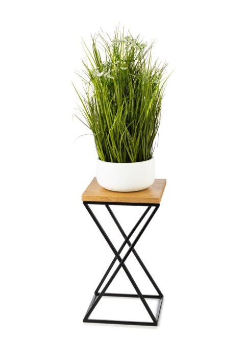 Kwietnik stojący 40 cm z blatem Dąb LOFT Wykonany z metalu oraz płyty MDF solidny w kolorze Dąb Lancelot i czarny stojak, stylow