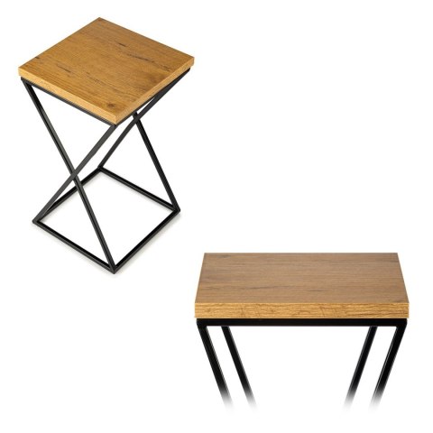 Kwietnik stojący 40 cm z blatem Dąb LOFT Wykonany z metalu oraz płyty MDF solidny w kolorze Dąb Lancelot i czarny stojak, stylow