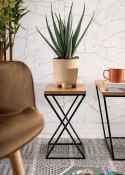 Kwietnik stojący 40 cm z blatem Dąb LOFT Wykonany z metalu oraz płyty MDF solidny w kolorze Dąb Lancelot i czarny stojak, stylow