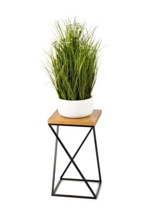 Kwietnik stojący 40 cm z blatem LOFT Dąb Wykonany z metalu oraz płyty MDF solidny i stylowy kwietnik w stylu industrialnym oraz 