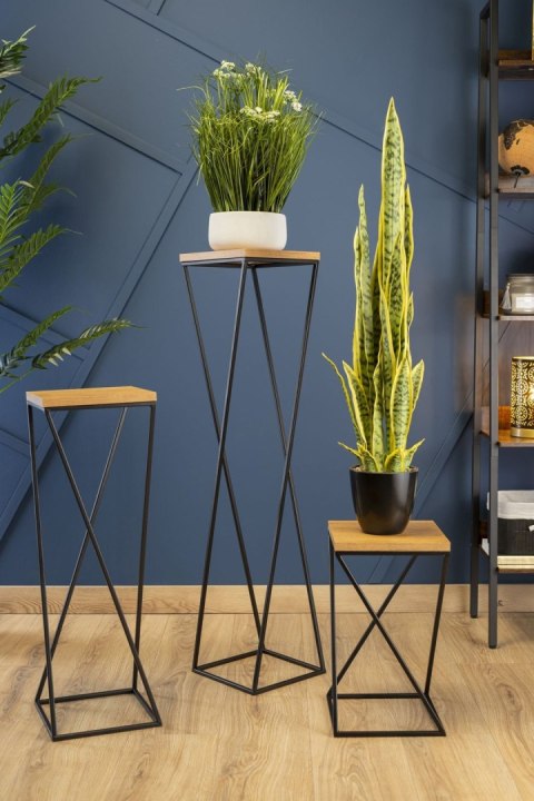 Kwietnik stojący 40 cm z blatem LOFT Dąb Wykonany z metalu oraz płyty MDF solidny i stylowy kwietnik w stylu industrialnym oraz 