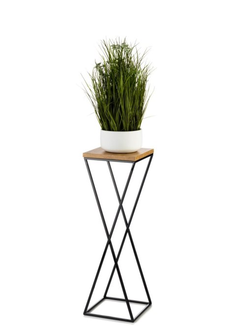 Kwietnik stojący 70 cm z blatem Dąb LOFT Wykonany z metalu oraz płyty MDF w kolorze Lancelot i czarnym stojakiem, solidny i styl