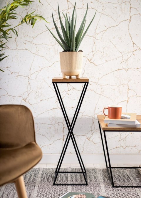 Kwietnik stojący 70 cm z blatem Dąb LOFT Wykonany z metalu oraz płyty MDF w kolorze Lancelot i czarnym stojakiem, solidny i styl