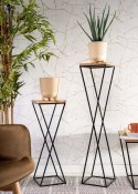Kwietnik stojący 70 cm z blatem Dąb LOFT Wykonany z metalu oraz płyty MDF w kolorze Lancelot i czarnym stojakiem, solidny i styl