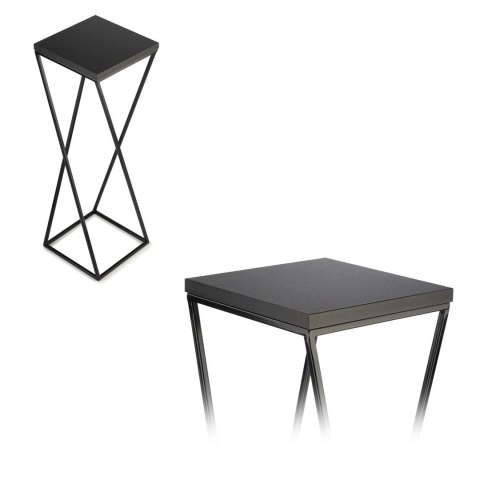 Kwietnik stojący LOFT 70 cm blat MDF Wykonany z metalu oraz płyty MDF w kolorze czarnym, solidny i stylowy kwietnik w kolorze cz